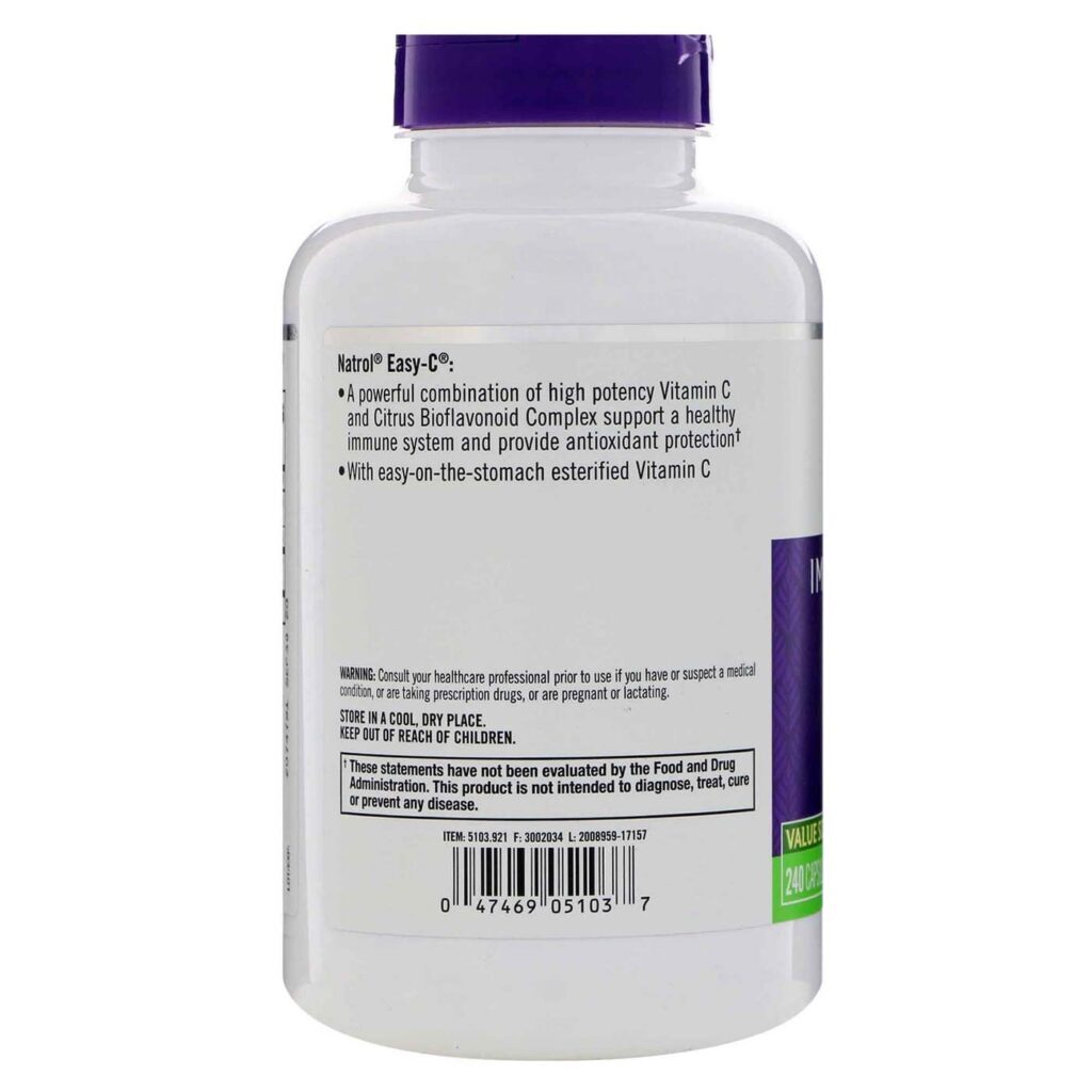 Natrol Easy-C® 500 mg - 240 Cápsulas Vegetarianas: Vitamina C de Alta Absorção para Imunidade e Saúde - Imagem 3