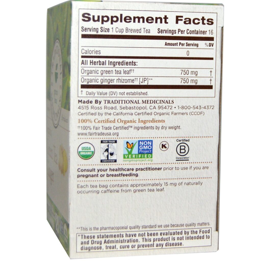 Chá Verde Orgânico com Gengibre Traditional Medicinals - 16 Saquinhos - Imagem 2