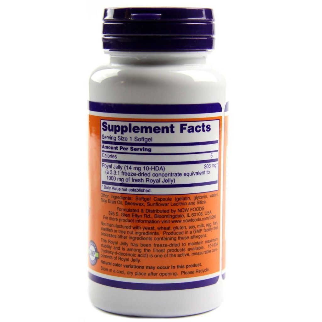 Now Foods Geléia Real 60 Cápsulas Gel: Vitalidade e Bem-Estar Natural - Imagem 2