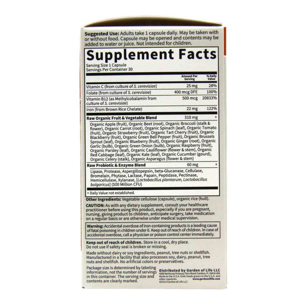 Garden of Life Vitamin Code RAW Ferro™ - 30 Cápsulas Vegetarianas: Energia e Vitalidade Natural - Imagem 2