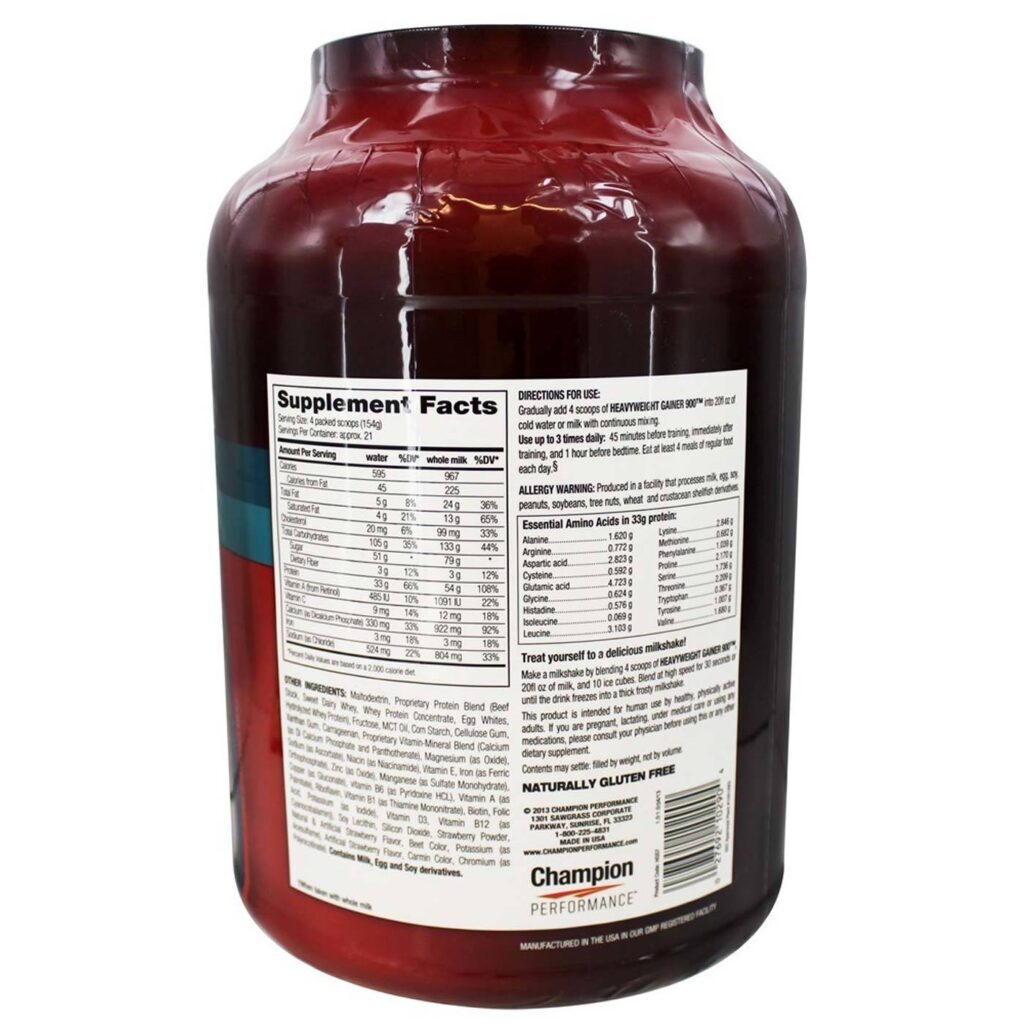 Champion Performance Heavyweight Gainer 900™ Morango - 3,175g (7 lbs) Massa Muscular - Imagem 2