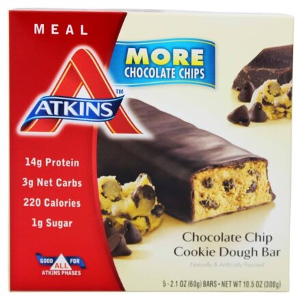 Atkins, Barras Nutricionais, Gotas de Chocolate e Massa de Cookies - 5 Unidades