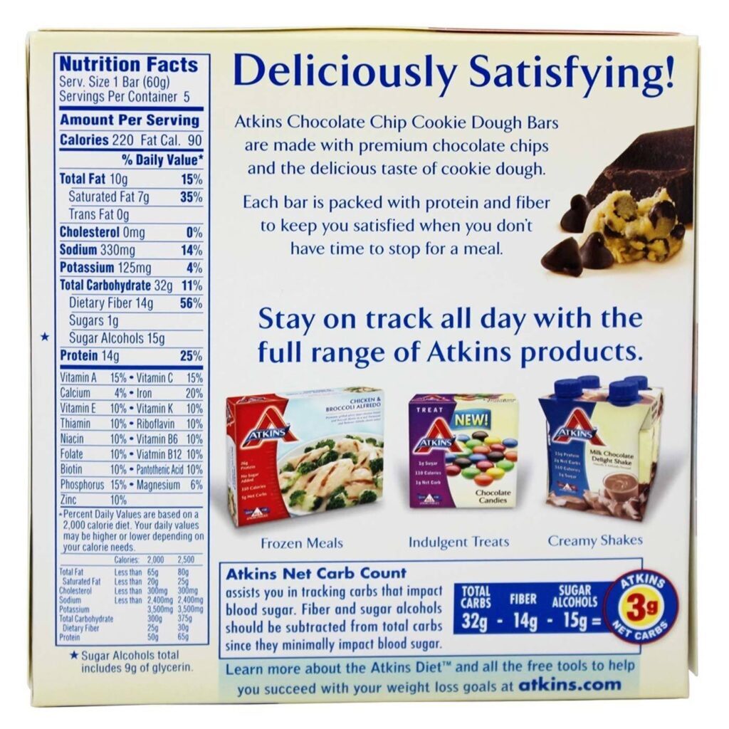 Atkins Barras Nutricionais Gotas de Chocolate e Massa de Cookies - 5 Unidades - Low Carb - Imagem 2