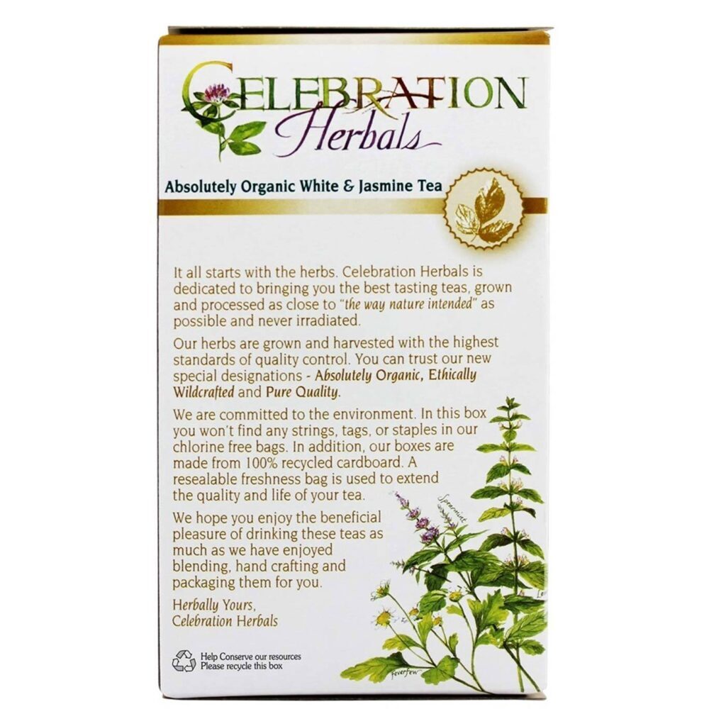 Celebration Herbals Chá Branco e Jasmine Orgânico - 24 Saquinhos de Chá para Bem-Estar - Imagem 3