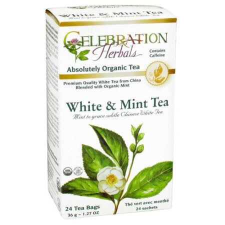 Celebration Herbals, Chá Branco Orgânico - Menta - 24 Sacos de Chá