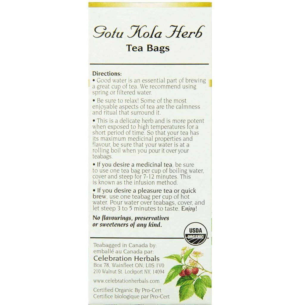 Chá de Gotu Kola Orgânico Celebration Herbals - 24 Saquinhos de Chá para Bem-Estar - Imagem 4