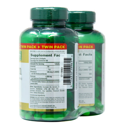 Nature's Bounty Cálcio mais Vitamina D3 Twin Pack - 1,200 mg - 120 Cápsulas em Gel Per Bottle - Image 2