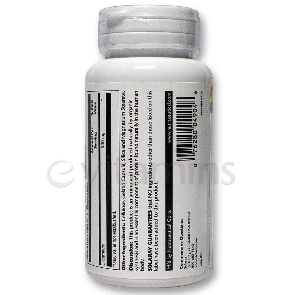 Solaray L-Carnitina 500 mg - 60 Cápsulas: Energia e Desempenho para Brasileiros - Imagem 3