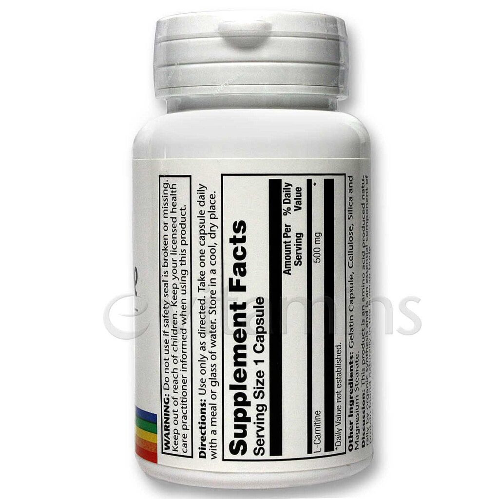 Solaray L-Carnitina 500 mg 30 Cápsulas: Potencialização Energética e Metabolismo - Imagem 2