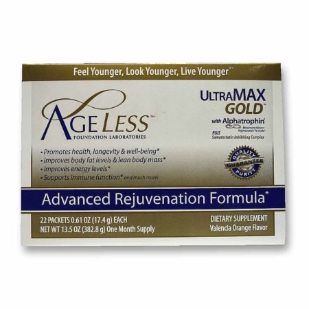 Ageless Foundation, Ultra MAX Gold™ com Alphatrophin® Fórmula de Rejuvenescimento Avançada, Sabor Laranja - 22 Pacotes (17.4 g Cada) 382.8 g Total