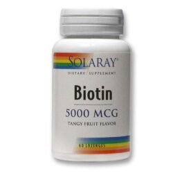 Solaray Biotina 5000 mcg Sabor Frutas Cítricas - 60 Pastilhas: Cabelos, Pele e Unhas Fortes