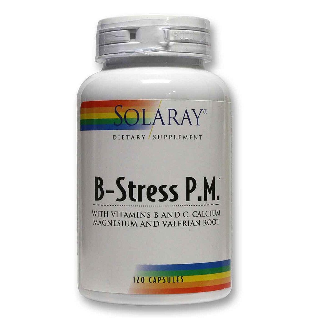 Solaray B-Estresse PM: Vitamina B para Relaxamento Noturno - 120 Cápsulas Vegetarianas
