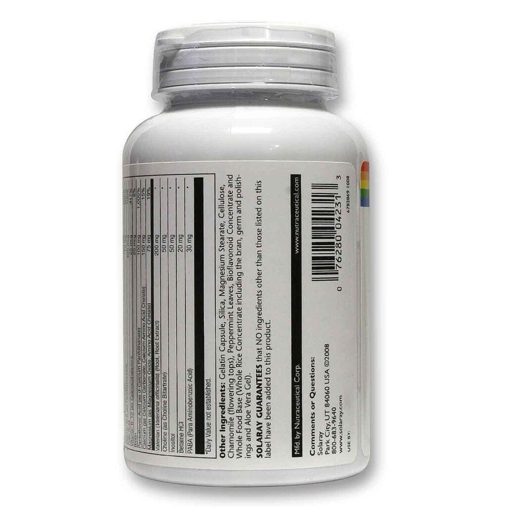 Solaray B-Estresse PM: Vitamina B para Relaxamento Noturno - 120 Cápsulas Vegetarianas - Imagem 3