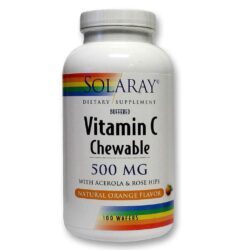 Solaray Vitamina C Mastigável Sabor Laranja - 100 Bolachas para Imunidade e Bem-Estar
