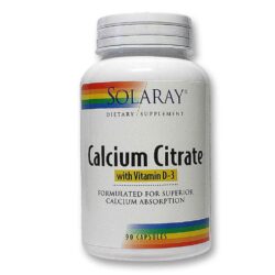 Solaray Citrato de Cálcio com Vitamina D - 90 Cápsulas Vegetarianas para Ossos Fortes