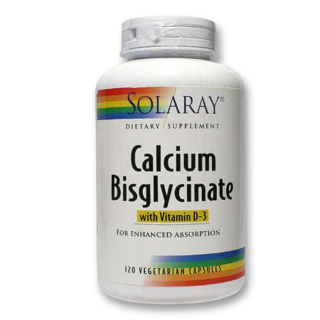 Solaray, Bisglicinato de Cálcio com Vitamina D3 - 120 Cápsulas Vegetarianas