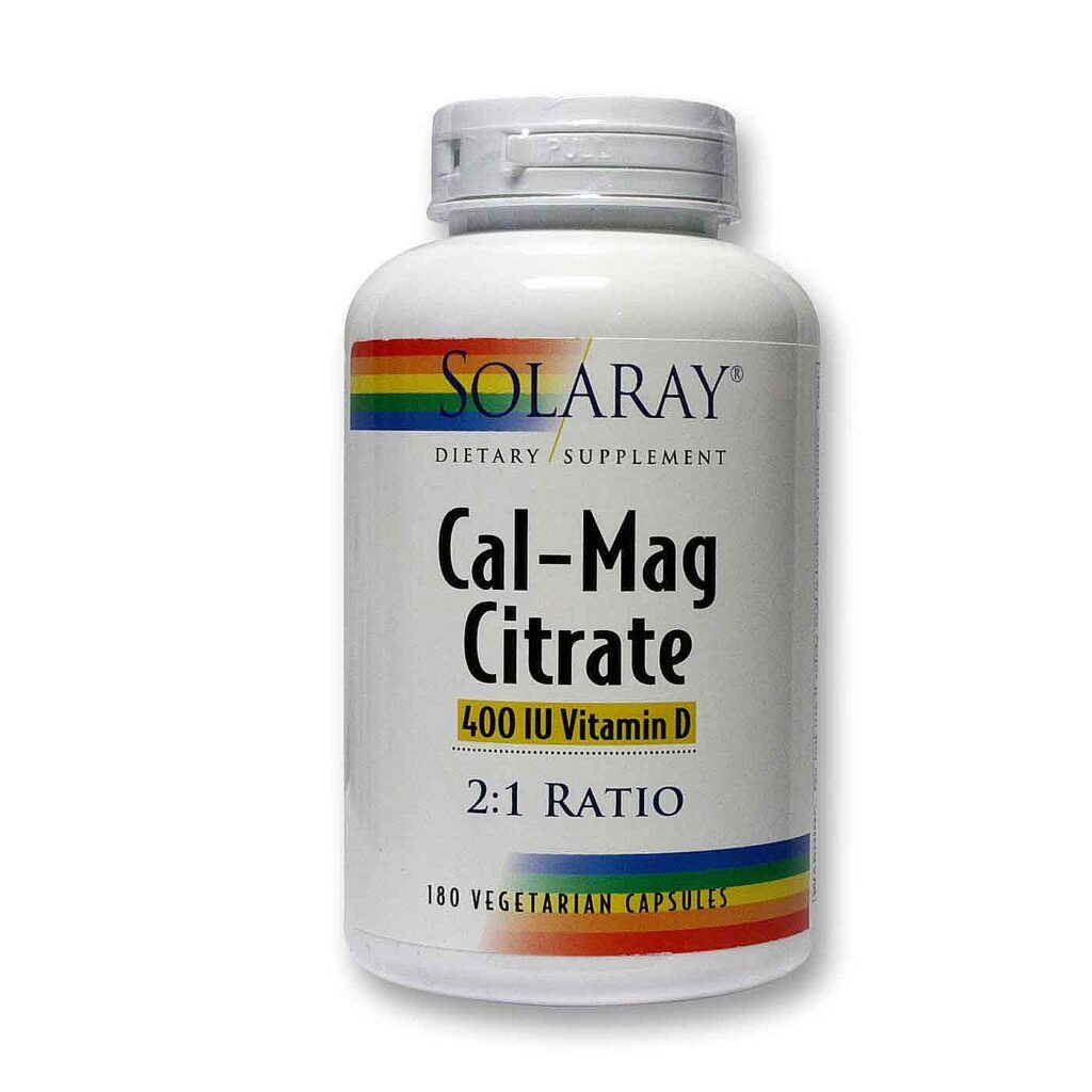 Solaray Cal-Mag Citrato com Vitamina D - 180 Cápsulas Vegetarianas - Ossos Fortes e Saúde Muscular