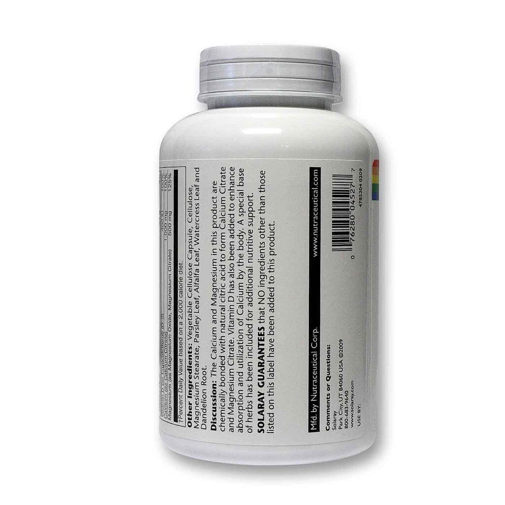 Solaray Cal-Mag Citrato com Vitamina D - 180 Cápsulas Vegetarianas - Ossos Fortes e Saúde Muscular - Imagem 3