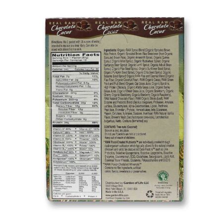 RAW Meal Garden of Life Chocolate Cacao 10 pacotes 85 g cada - Image 3