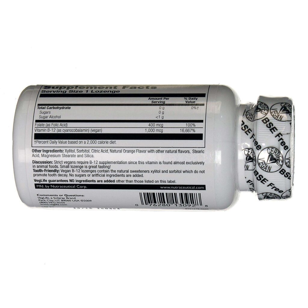 VegLife B12 Vegano e Ácido Fólico - 100 Pastilhas para Saúde e Energia - Imagem 2