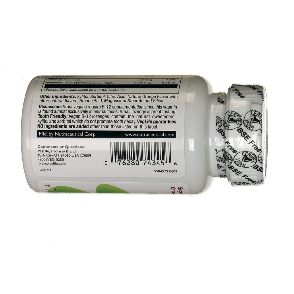 VegLife B12 e Ácido Fólico Vegano Laranja 50 Pastilhas - Energia e Saúde Essencial - Imagem 4