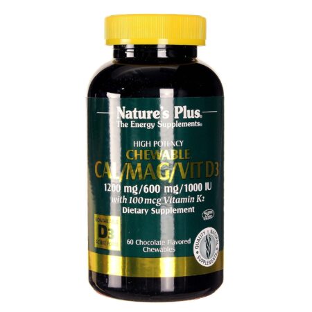 Nature's Plus, Cal / Mag / Vit D, Chocolate - 60 Pastilhas Mastigáveis