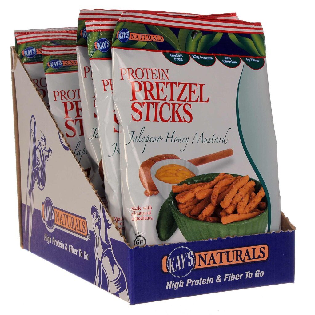 Kay's Naturals Pretzel Proteína Pimenta Jalapeno Mel Mostarda 6 Pacotes 34g Cada