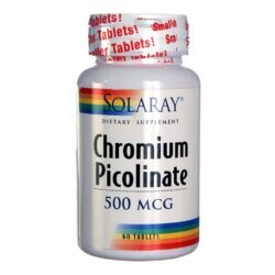 Solaray Picolinato de Cromo 500 mcg - 60 Tabletes para Controle Glicêmico e Metabolismo