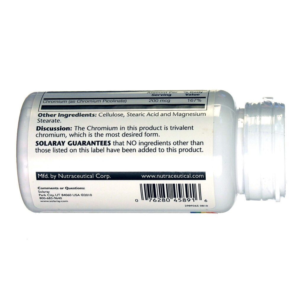 Solaray Picolinato de Cromo 200 mcg - 200 Tabletes: Controle Glicêmico e Metabolismo no Brasil - Imagem 3