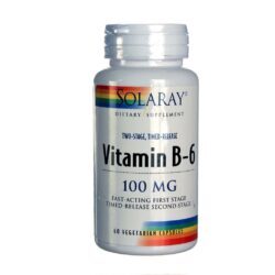 Solaray Vitamina B6 Dois Estágios 100mg 60 Cápsulas Vegetarianas - Energia e Bem-Estar Contínuos