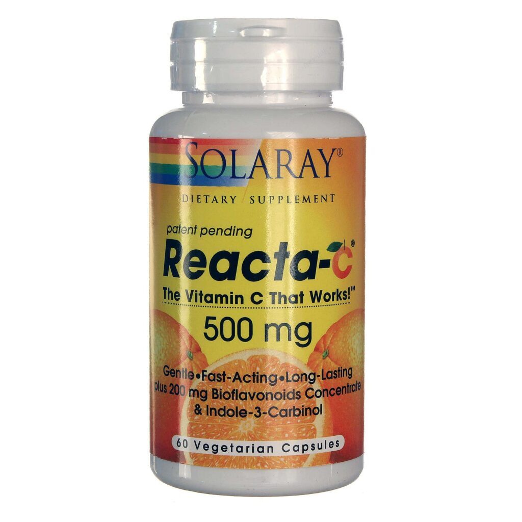 Solaray Reacta-C com Bioflavonóides 500mg 60 Cápsulas Vegetarianas - Vitamina C Pura