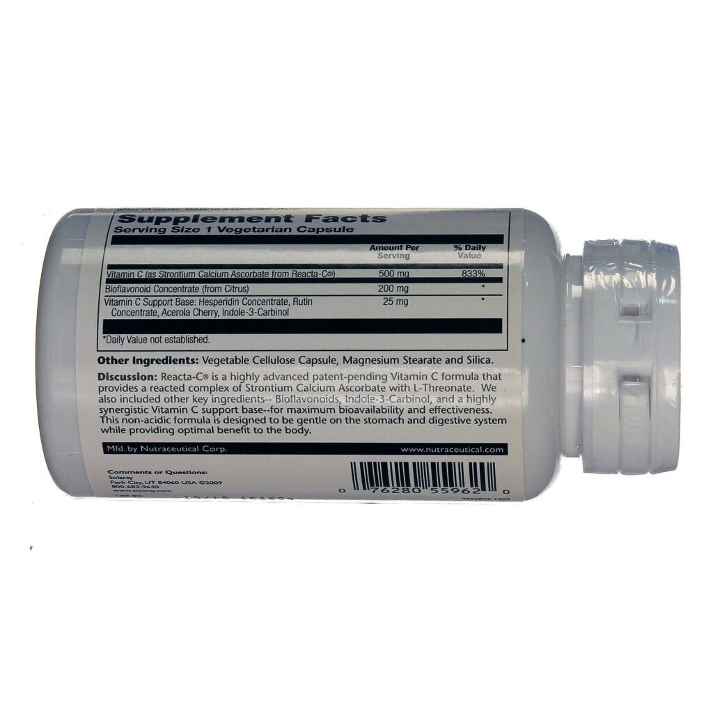 Solaray Reacta-C com Bioflavonóides 500mg 60 Cápsulas Vegetarianas - Vitamina C Pura - Imagem 3
