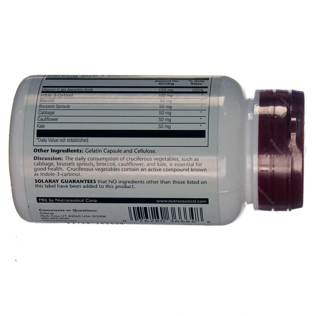 Solaray Indol-3-Carbinol 100mg - 30 Cápsulas: Suporte para Bem-Estar Hormonal no Brasil - Imagem 3
