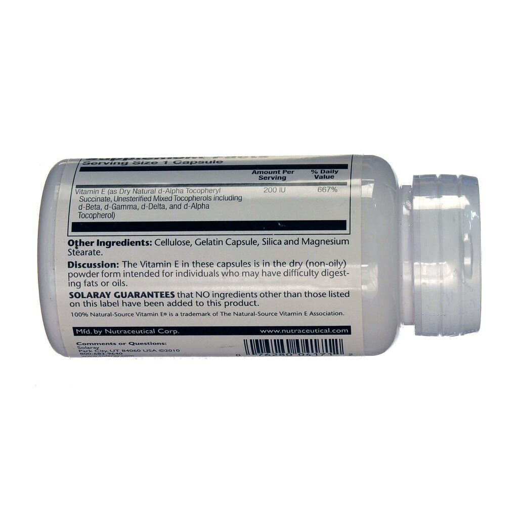 Solaray Vitamina E Seca 200 UI - 100 Cápsulas: Antioxidante Essencial para sua Saúde - Imagem 3
