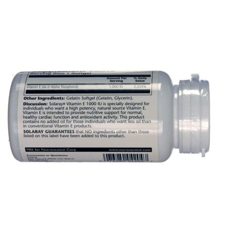 Solaray Vitamina E 1000 UI d-Alfa Tocoferol 60 Cápsulas Antioxidante - Imagem 3