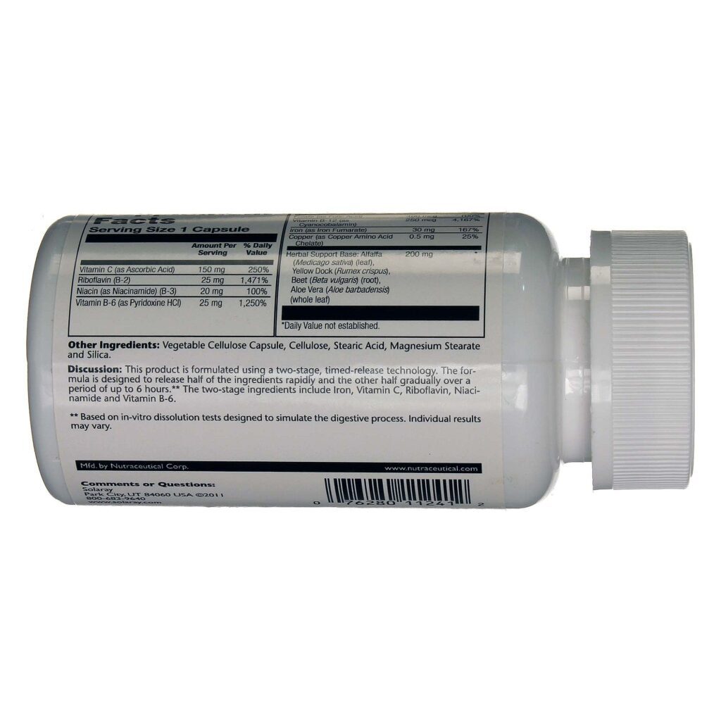 Solaray Super Bio-Plex Ferro 30mg - Liberação Prolongada 60 Cápsulas Vegetarianas - Imagem 3