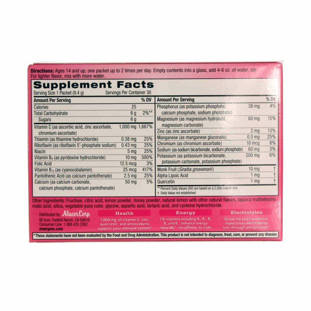 Alacer Emergen-C Limonada Rosa 30 Pacotes - Vitamina C para Imunidade e Energia - Imagem 2