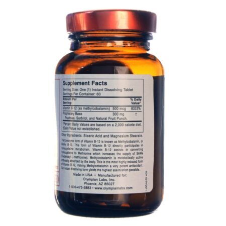 Olympian Labs Poderosos Metil 500 mcg - Vitamina B12 Metilcobalamina 60 Tabletes - Imagem 2