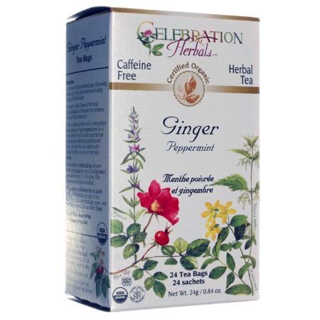 Celebration Herbals, Chá orgânico de hortelã-pimenta com gengibre - 24 Sacos de Chá