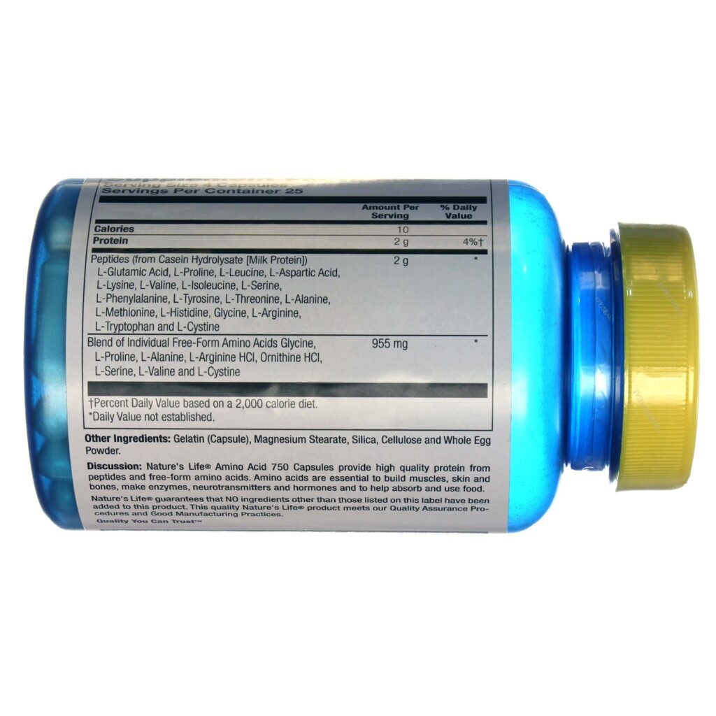 Nature's Life Aminoácidos 750 mg 100 Cápsulas - Suporte Essencial - Imagem 3