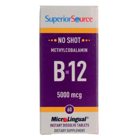 Superior Source, Vitamina B12 5,000 mcg com Metilcobalamina - 60 Comprimidos Solúveis