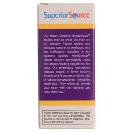 Superior Source, No Shot B12 Cianocobalamina - 10,000 mcg com B6 e Ácido Fólico - 60 Comprimidos - Image 3