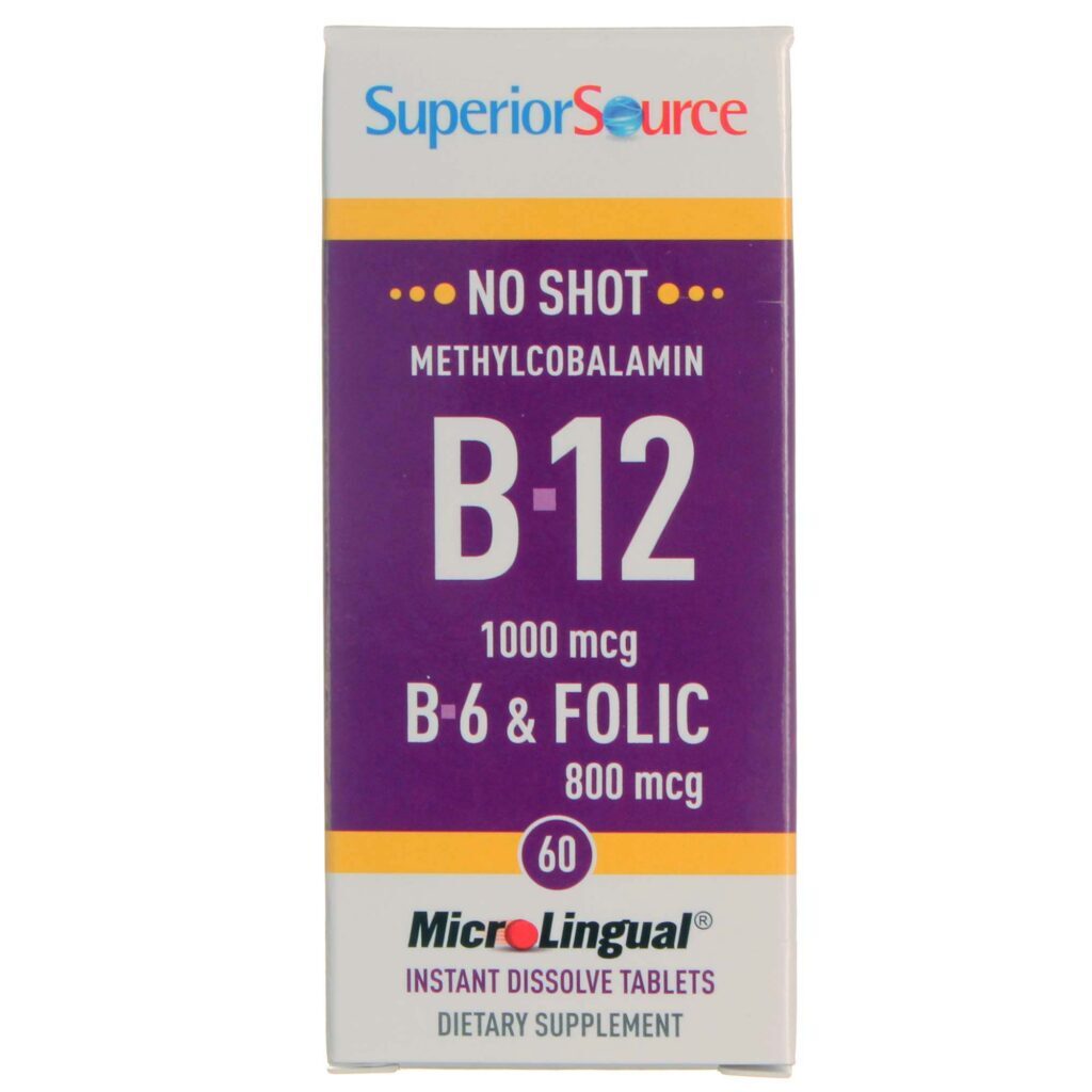 Superior Source Vitamina B-12 1.000mcg e Ácido Fólico 800mcg - 60 Micro-Tabletes para Energia e Saúde Mental
