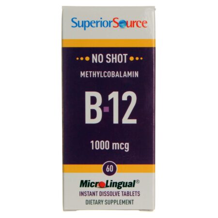 Superior Source, No Shot B-12 Vitamina B12 1,000 mcg com Metilcobalamina - 60 Tabletes Solúveis