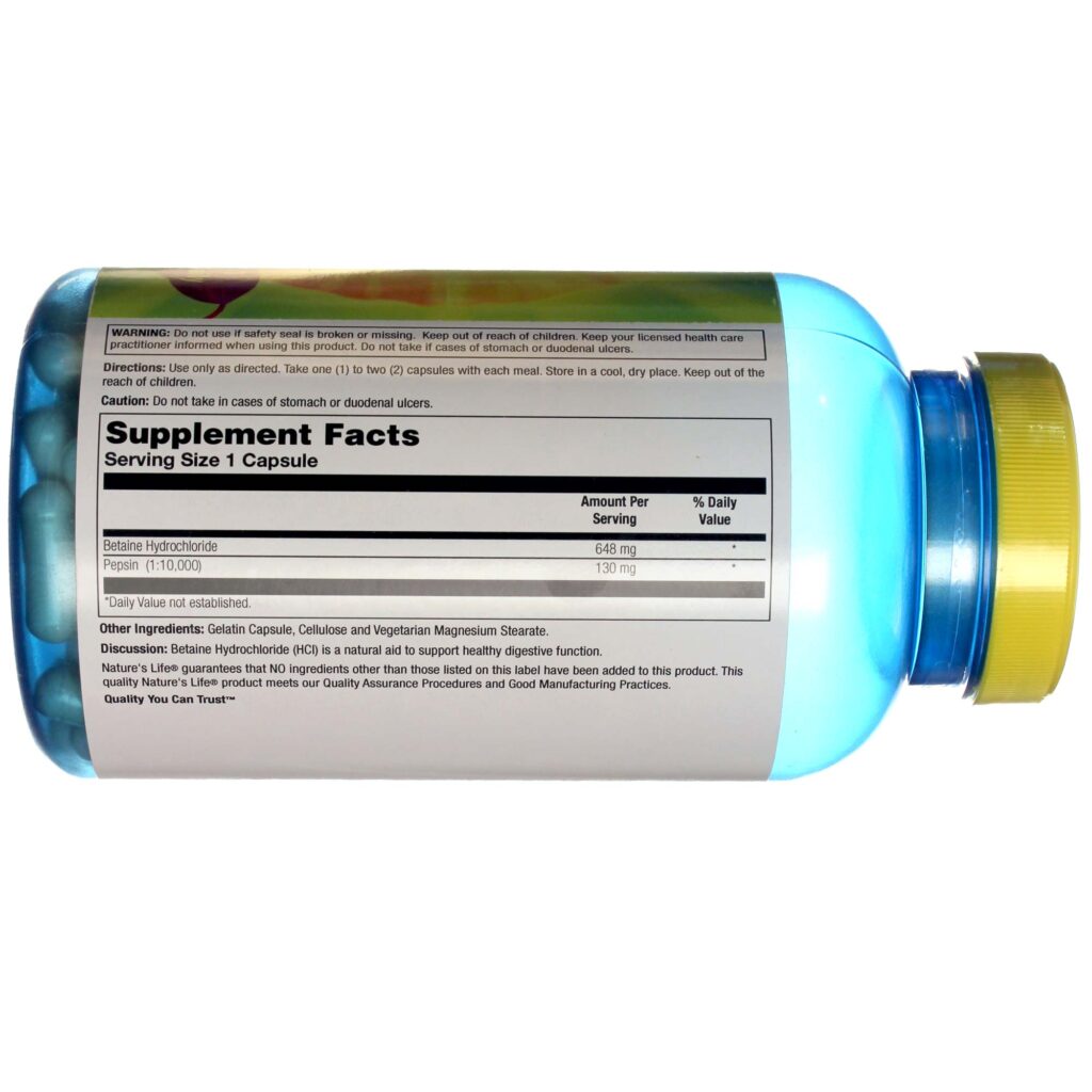 Nature's Life Betaína HCl 648 mg - 250 Cápsulas: Auxílio Digestivo e Saúde Intestinal - Imagem 2