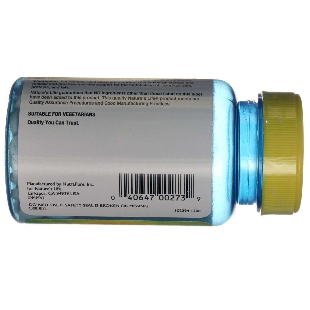 Nature's Life Ácido Pantotênico 100mg - 100 Comprimidos: Energia e Bem-Estar Diário no Brasil - Imagem 3
