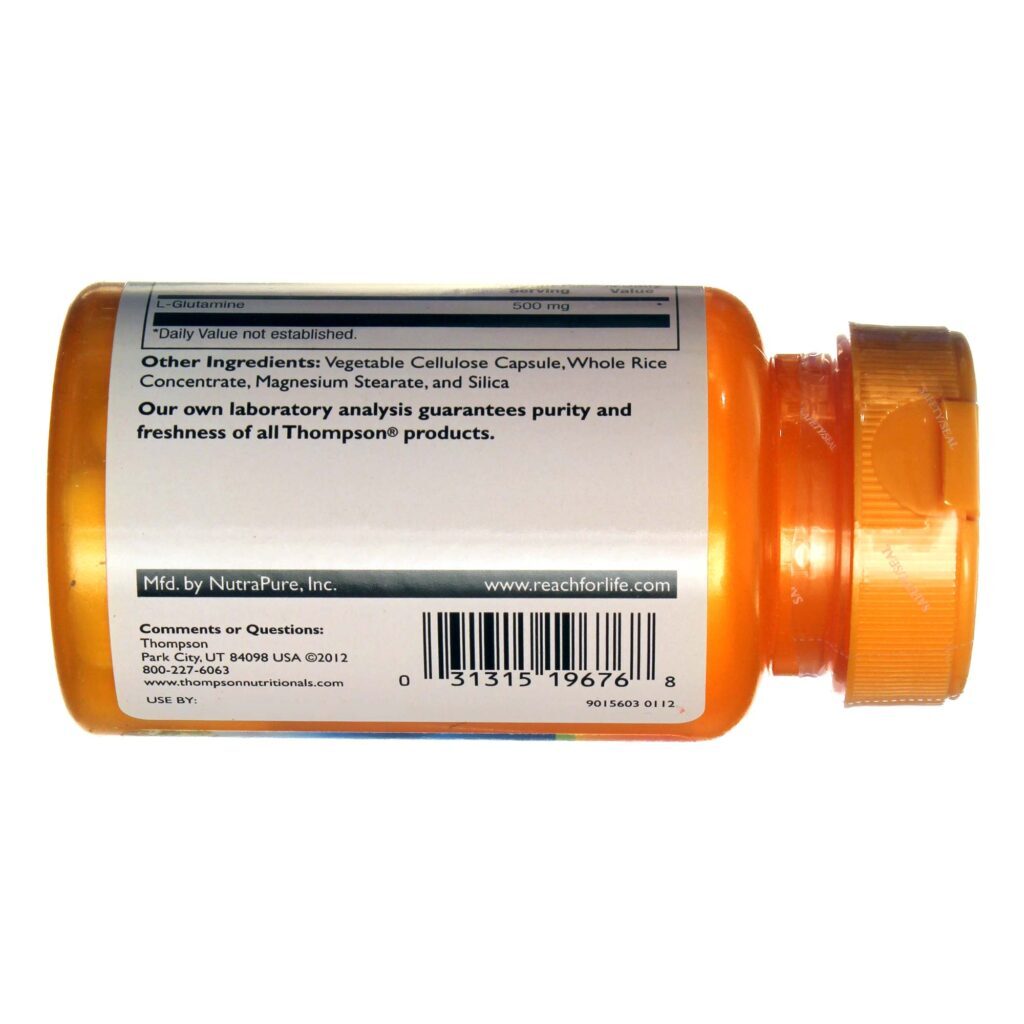 L-Glutamina 500mg Thompson - 30 Cápsulas Vegetarianas para Saúde e Recuperação Muscular - Imagem 3