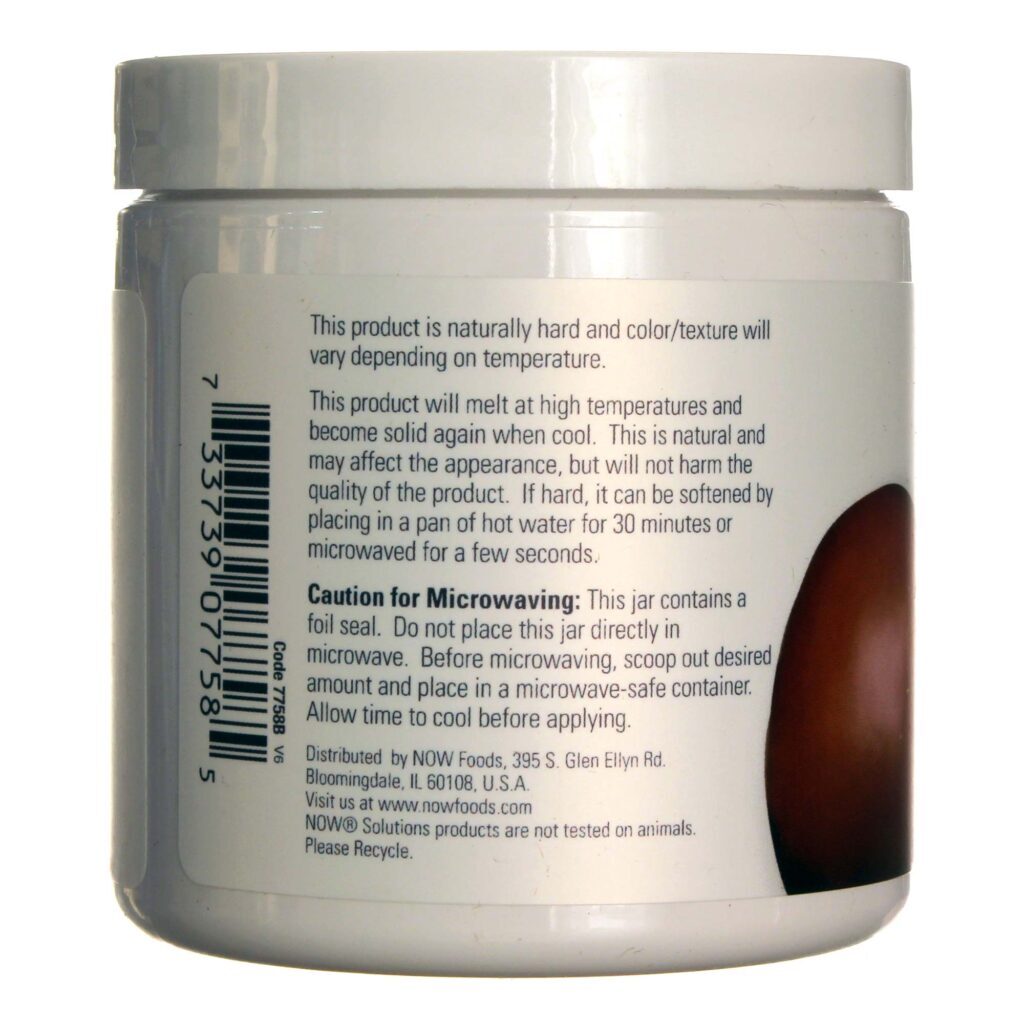 Now Foods Manteiga de Karité 100% Natural 207 ml: Hidratação Profunda e Nutrição Pura para Pele e Cabelos - Imagem 3