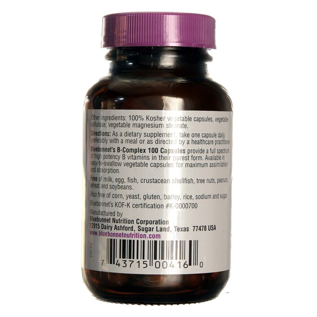 Bluebonnet Nutrition Complexo-B 100: 50 Cápsulas Vegetarianas Essenciais - Imagem 3