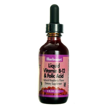 Bluebonnet Nutrition, Vitamina B12 e Ácido Fólico Líquida, Framboesa - 60 ml